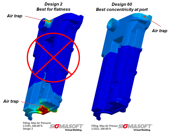 Picture 10. Air entrapment results for best flatness and best circularity design. 